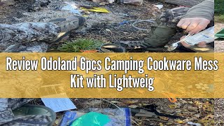 Review Odoland 6pcs Camping Cookware Mess Kit with Lightweight Pot, Stove, Spork and Carry Mesh Bag,