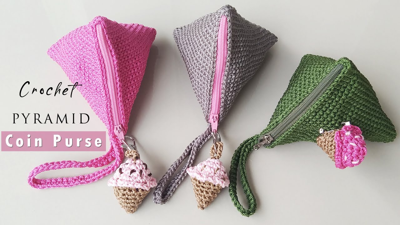 Tutorial Mudah Membuat DOMPET KOIN RAJUT ~ Pyramid Crochet Coin Purse With Zipper (Subtitle)
