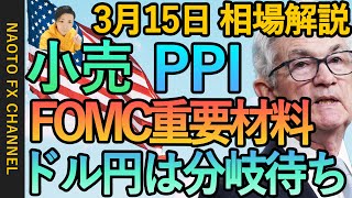 【FX 米2月小売売上高 卸売物価指数(PPI) インフレとドル相場】3月15日FX相場解説  (ドル円・ユーロドル・ポンド円 テクニカル分析 )