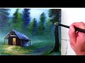 How to Paint Woodside Cabin at Night | Acrylic step by step landscape painting techniques