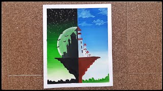 Day & Night Easy postercolour painting #shorts