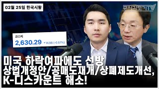 [한국시황] 미국 하락여파에도 선방. 상법개정안/공매도재개/상폐제도개선, K-디스카운트 해소!