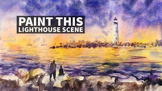 Lighthouse Watercolor Painting Tutorial | Meeden Porcelain Watercolor Palette