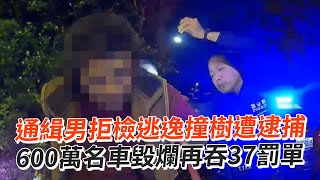 通緝男拒檢逃逸撞樹遭逮捕　600萬名車毀爛再吞37罰單｜桃園｜社會