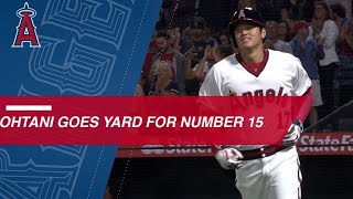 Ohtani blasts 15th homer into the center field rocks