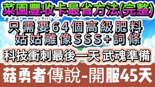 【菇勇者傳說】開服45天｜菜園豐收卡最省方法完整版｜SSS+姑姑雕像｜準備武魂衝刺｜#菇勇者傳說 #勇者是菇菇 #手遊 #遊戲 #菇菇 #法師 #戰士 #弓箭手 #神燈 #副本 #禮包碼 #兌換碼