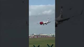 Plane struggles to land at Dublin Airport during Storm Ashley