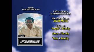 Appolinaire William ~ Long Obituary