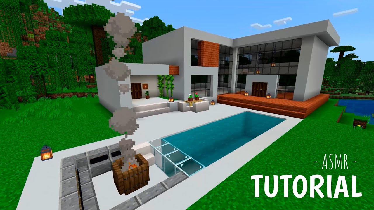 Modern House With Pool In Minecraft Tutorial Easy Asmr Youtube
