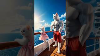 Brave Dad Cat Battles a Shark to Save His Little One 🦈💥#catshorts #cat #hmminds