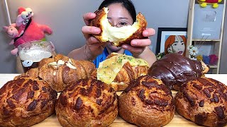 Ciel de France Croissants And Vanilla Cream Puffs Bread Eating Show. Dessert Mukbang