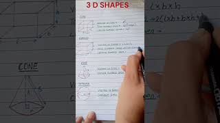 Volume and surface Area of 3 D shapes |Volume 3D shapes| formulas#maths #shortsfeed #shortsfeed