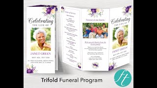 Trifold Funeral Program Template - Purple Bloom