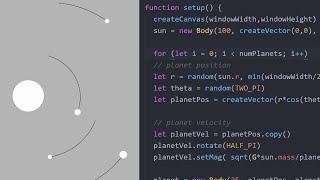 Solar system simulation in p5.js - real physics! javascript code along