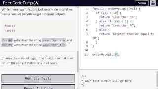 Logical order in IF ELSE statements - freeCodeCamp | Video 73 | Basic JavaScript
