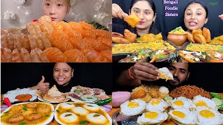 HUGE SHIRMP CURRY CHALLENGE,SALMON SUSHI,CHICKEN BIRYANI,SUNNY SIDE UP EGG,NOODLES ETING,EATING SHOW