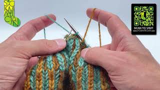 Simple Right-Leaning Double Decrease in Inverted Double-Knitted Brioche — A Sockmatician Tutorial