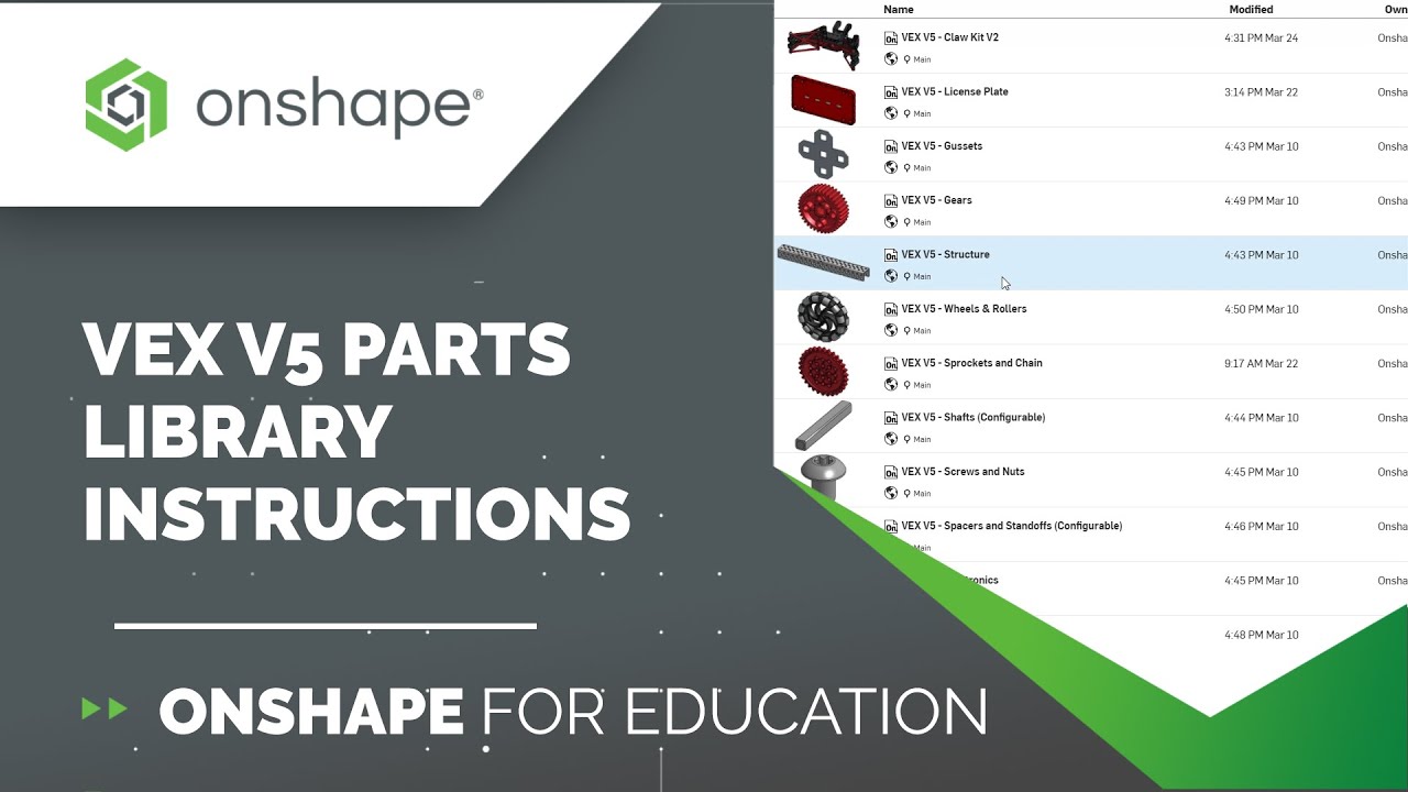 VEX Tech Tip: V5 Parts Library Instructions | Onshape For Education ...