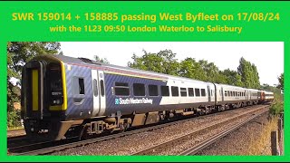 SWR 159014 + 158885 passing West Byfleet on 17/08/24