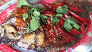 ត្រីបំពងជូអែម Fried Tilapia fish | ปลาทอดราดพริก | [ Soem Vansin ]