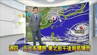 2022/09/15 週四、五大多晴朗 東北部午後局部陣雨－民視新聞