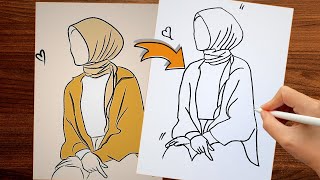 How to Draw a Muslim Girl with Hijab Easy for Beginners ● Girl Wearing Hijab ● Cute Easy Drawings