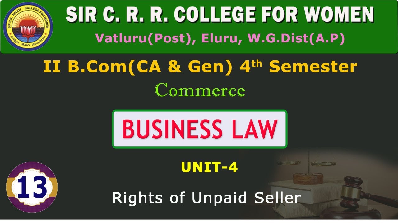 13. BCom 2/4 - Business Law - Unit 4 - Rights Of Unpaid Seller - YouTube