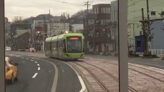 【新車映像】福井鉄道フクラム（第３編成）、足羽山公園口電停、発車