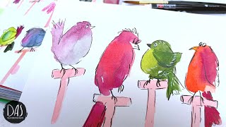 Easy Way to Paint Cute and Colorful Birds | Beginners Tutorial to Master Loose Watercolor Painting