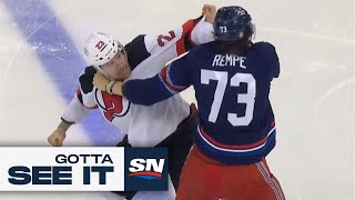 GOTTA SEE IT: Rangers And Devils Engage In A Line Brawl Moments After Puck Drop
