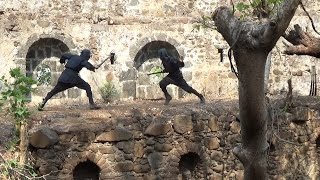 Ninja fight with Knives and Swords over a 30 foot Pit! FREE NINJA TRAINING, Gyokku Clan