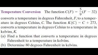 The function 5/9 * (F-32) converts a temperature