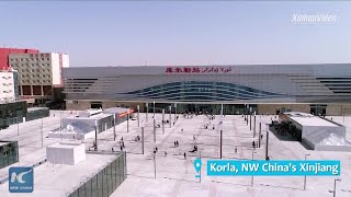 New station building of Korla railway station in NW China's Xinjiang put into use