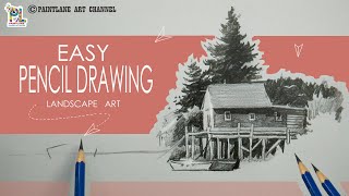 How to draw boat yard landscape pencil drawing art || Pencil shading tutorial