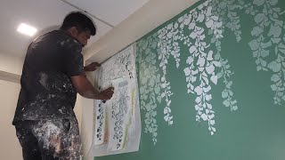 CHERRY BLOSSOM 🌸 stencil wall paint (AMAZON) hanging flower stencil #texturewala