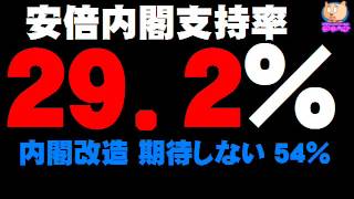 安倍内閣支持率また20％台 -「内閣改造期待しない」も54％