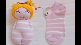 #SockDoll #sock Mignon poupée d'une seule chaussette | How to make a beautiful doll from a sock