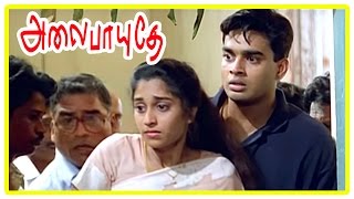 Alaipayuthe Scenes | Shalini's father passes away | Shalini and Madhavan fight | AR Rahman