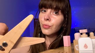 ASMR Wooden Pampering🧴💄💇‍♀️  (haircare, skincare, haircut, layered sounds)