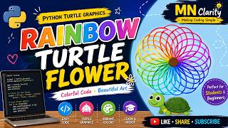 Rainbow Turtle Flower #python #pythonturtle #RainbowTurtleFlower #flowerdrawing #creativecoding