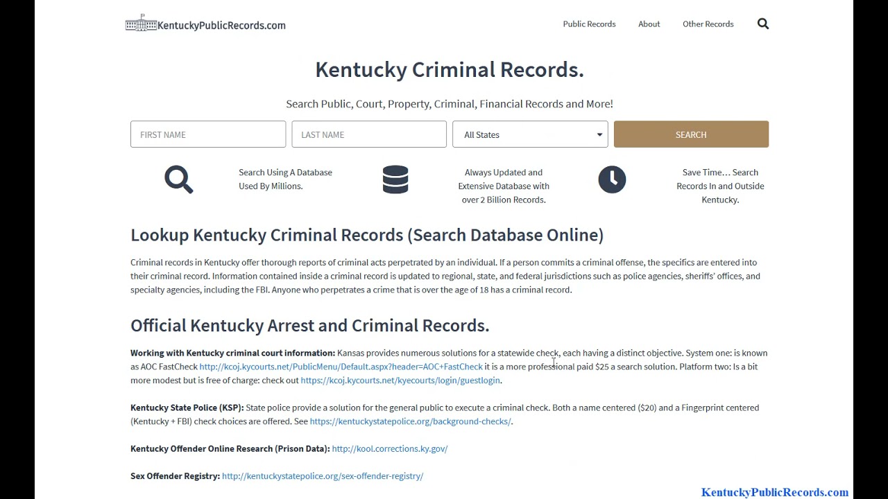 Kentucky Criminal Records (Search Arrest / Free Public Lookup Online ...