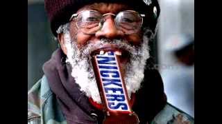 Snickers commercial with a guy snickering made by a snickers eater