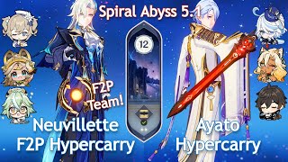 NEW Spiral Abyss 5.1! C0 NEUVILLETTE F2P HYPERCARRY x C0 AYATO HYPERCARRY | Floor 12 Genshin Impact