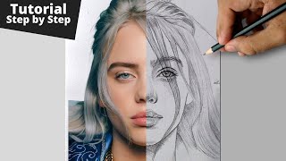 How to draw a face freehand - Face Sketch - Front view