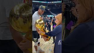 Giannis gives his NBA Championship trophy to Rachel Nichols! #shorts