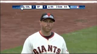 2009 Giants: Nate Schierholtz makes a running catch, double off Troy Tulowitzki (5.02.09)