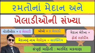 રમતોનાં મેદાન અને ખેલાડીઓની સંખ્યા | પરીક્ષામાં વારંવાર પૂછાતો ટોપિક | MOST IMP FOR ALL EXAM