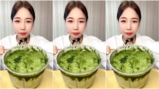 ASMR ICE EATING with MATCHA TEA