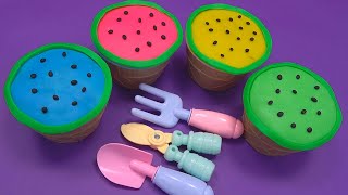 🍉Learn 4 Colors Play Doh in Ice Cream Cups and Hamburger | Juice Cartoon ,Kinder Joy