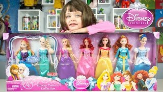 Disney Princess Doll Collection & Name That Princess Ariel Elsa Anna Rapunzel Belle Cinderella